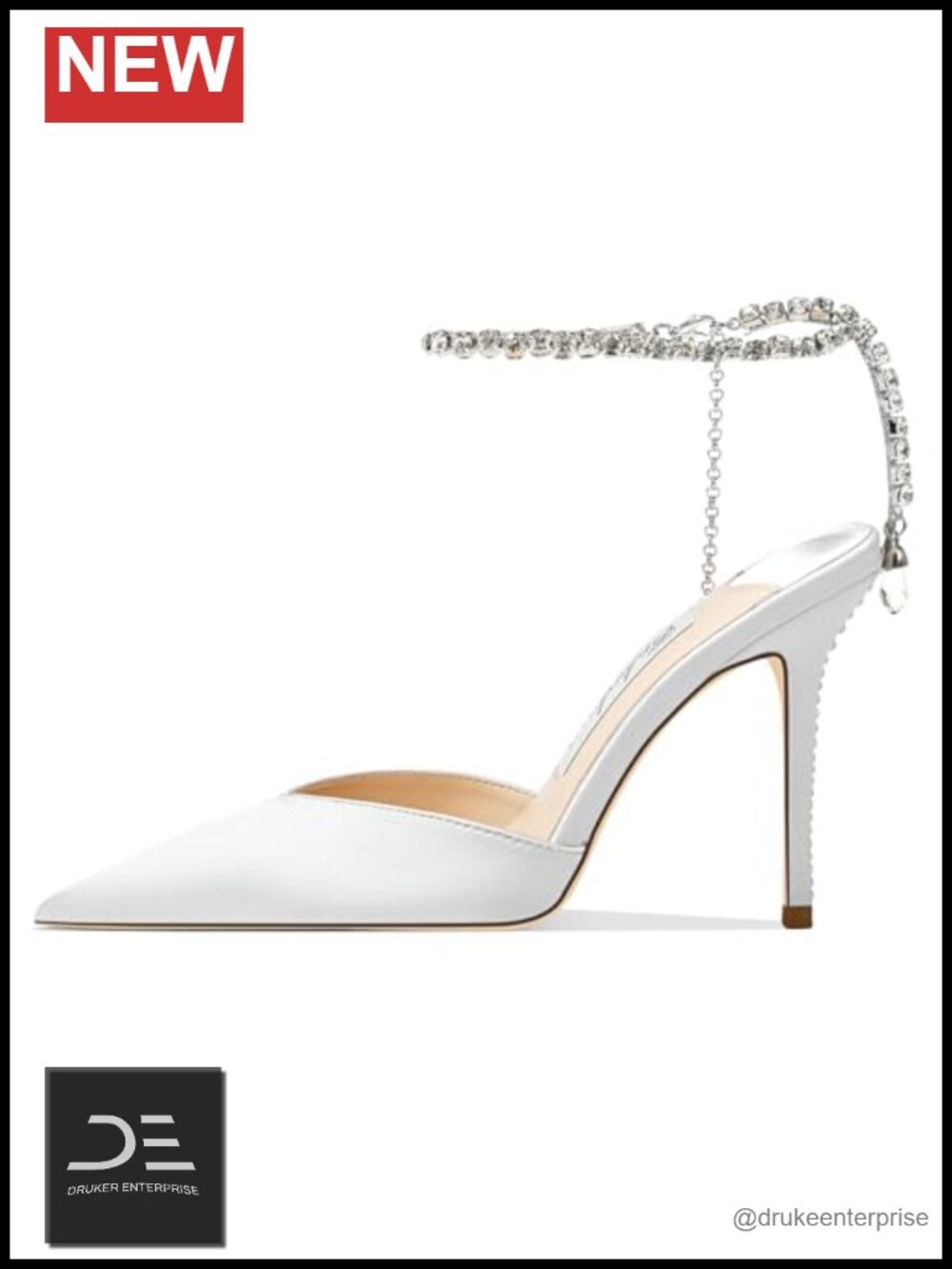 Crystal Chain Ankle Strap Stiletto Heels, Satin Dress Shoes, High Heels for